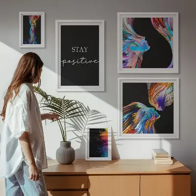 Gallery wall colorful positive abstract art prints