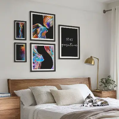 Gallery wall colorful positive abstract art prints