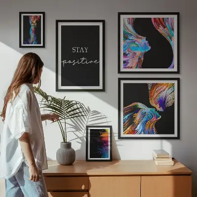 Gallery wall colorful positive abstract art prints