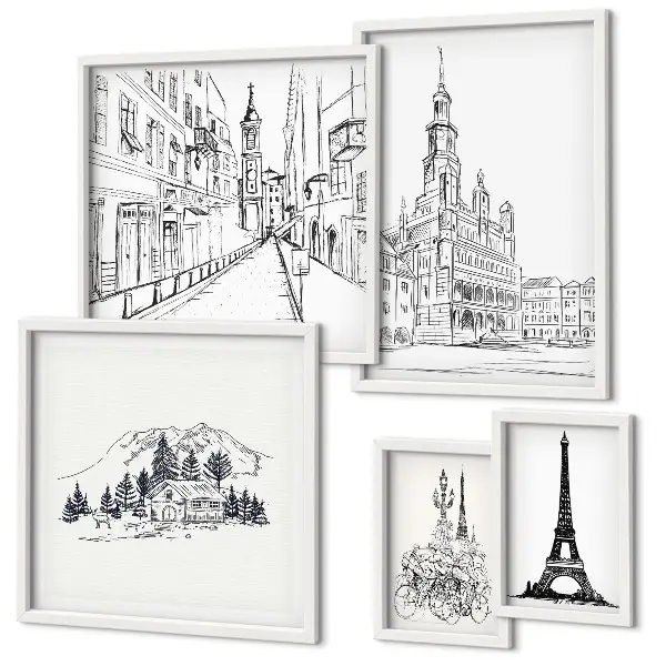 Architectural illustration gallery wall stylish art prints