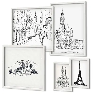 Architectural illustration gallery wall stylish art prints