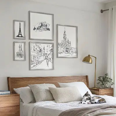 Architectural illustration gallery wall stylish art prints