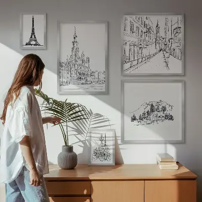 Architectural illustration gallery wall stylish art prints