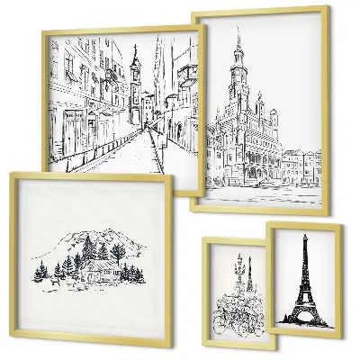 Architectural illustration gallery wall stylish art prints