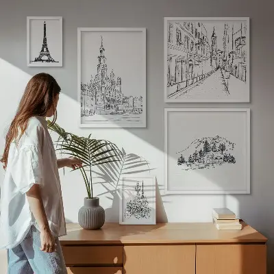 Architectural illustration gallery wall stylish art prints