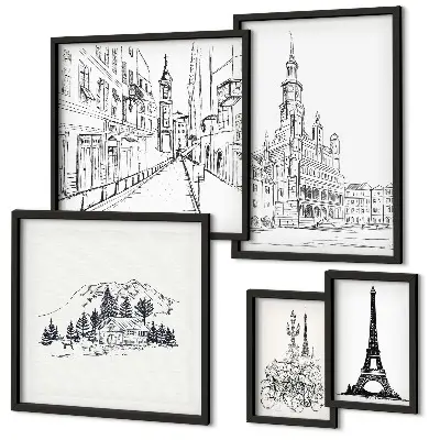 Architectural illustration gallery wall stylish art prints