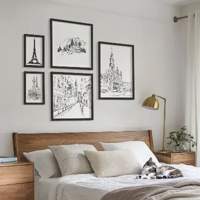 Architectural illustration gallery wall stylish art prints