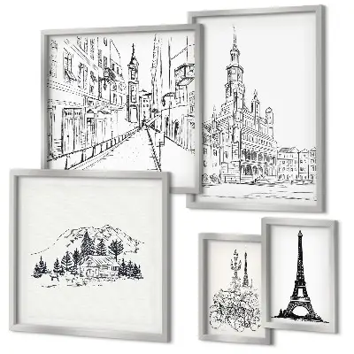 Architectural illustration gallery wall stylish art prints