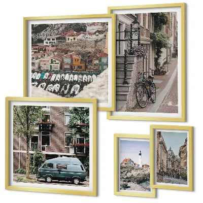 Charming bicycle streets framed photo set