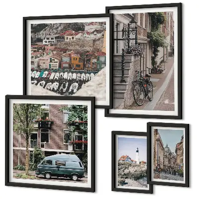 Charming bicycle streets framed photo set