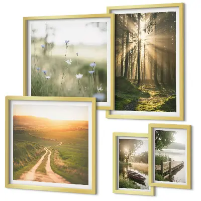 Gallery wall forest landscapes with sun and water