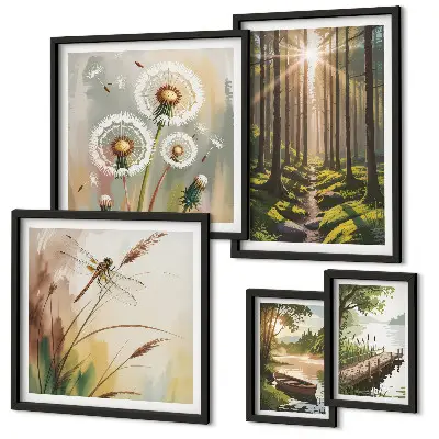 Framed photo set nature-inspired forest landscape prints