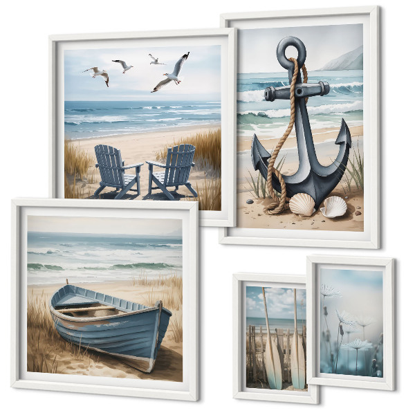 Set of 5 wall art pieces Seaside style inspirations sea beach