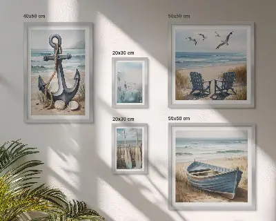 Set of 5 wall art pieces coastal beach theme decor
