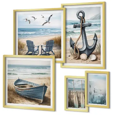 Set of 5 wall art pieces coastal beach theme decor