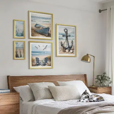 Set of 5 wall art pieces coastal beach theme decor