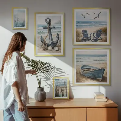 Set of 5 wall art pieces coastal beach theme decor