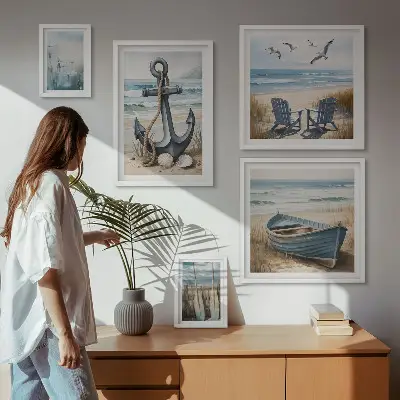 Set of 5 wall art pieces coastal beach theme decor