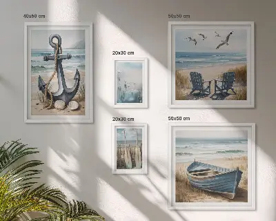 Set of 5 wall art pieces coastal beach theme decor