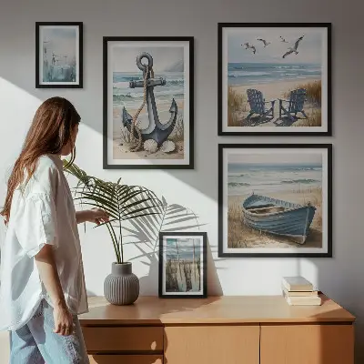 Set of 5 wall art pieces coastal beach theme decor
