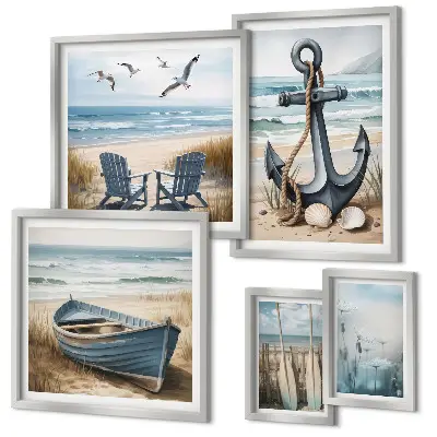 Set of 5 wall art pieces coastal beach theme decor