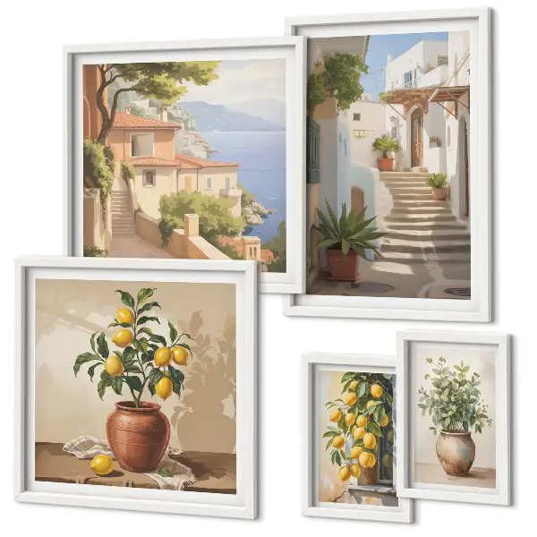 Set of 5 wall art pieces stylish interior street plant designs