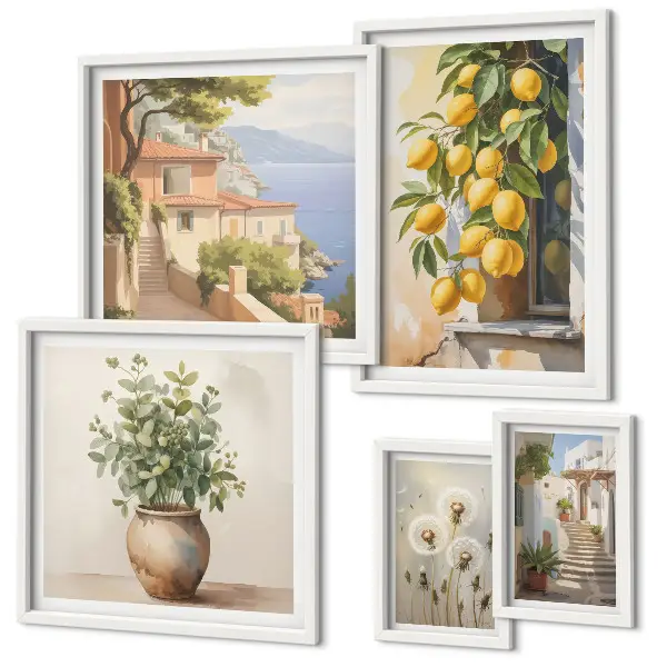Gallery wall art set Mediterranean citrus accents style