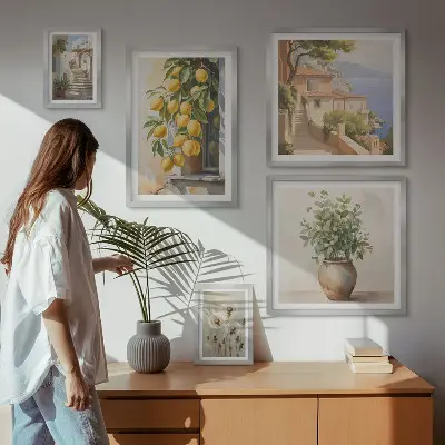 Gallery wall art set Mediterranean citrus accents style
