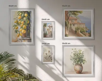 Gallery wall art set Mediterranean citrus accents style