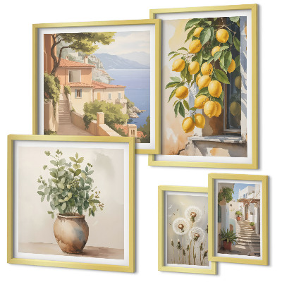 Gallery wall Citrus accents Mediterranean style