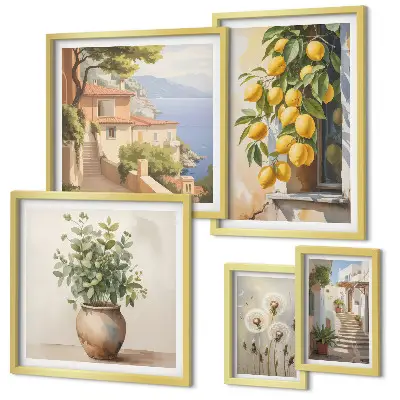 Gallery wall art set Mediterranean citrus accents style