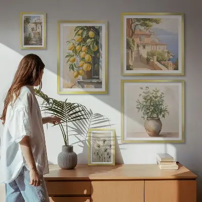 Gallery wall art set Mediterranean citrus accents style