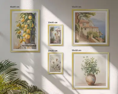 Gallery wall art set Mediterranean citrus accents style
