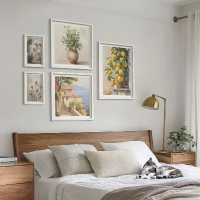 Gallery wall art set Mediterranean citrus accents style