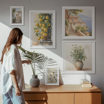 Gallery wall Citrus accents Mediterranean style