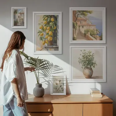Gallery wall art set Mediterranean citrus accents style