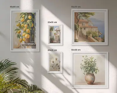 Gallery wall art set Mediterranean citrus accents style