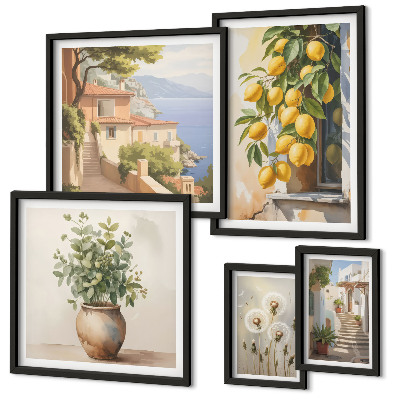 Gallery wall Citrus accents Mediterranean style
