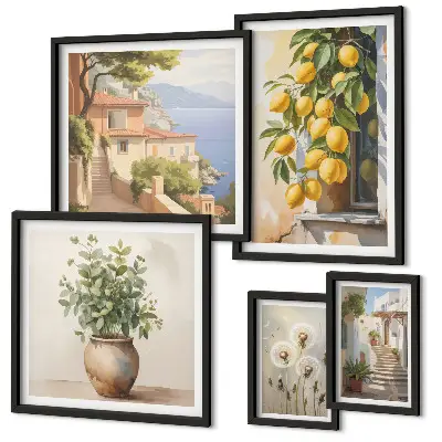 Gallery wall art set Mediterranean citrus accents style