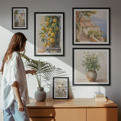 Gallery wall Citrus accents Mediterranean style