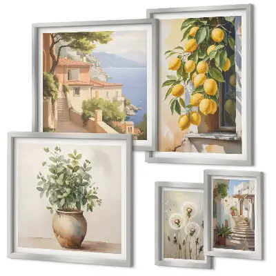 Gallery wall art set Mediterranean citrus accents style