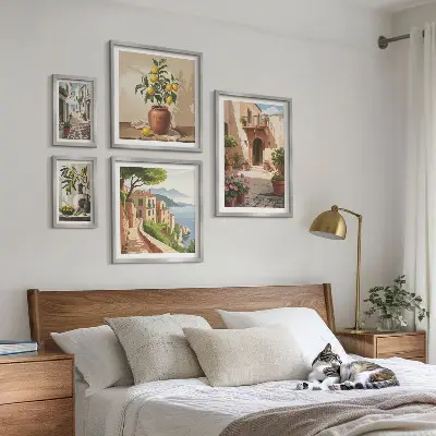 Framed photo set Mediterranean street flowers style