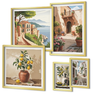 Framed photo set Streets flowers Mediterranean style