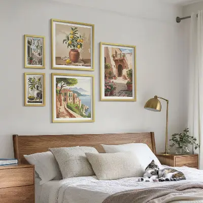 Framed photo set Mediterranean street flowers style