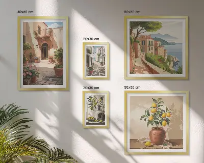 Framed photo set Mediterranean street flowers style