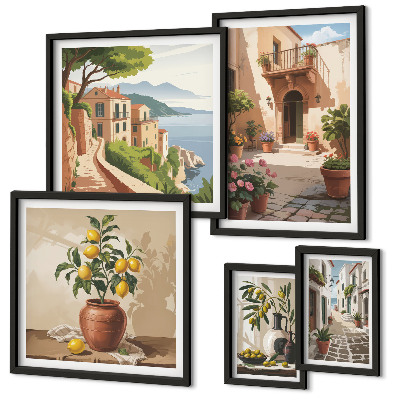 Framed photo set Streets flowers Mediterranean style