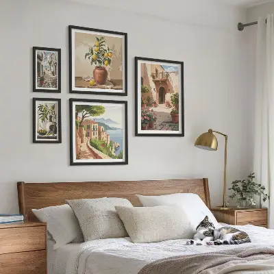 Framed photo set Mediterranean street flowers style