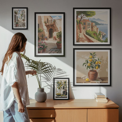 Framed photo set Streets flowers Mediterranean style