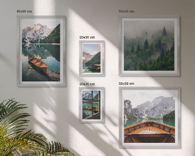 Set of 5 wall art pieces Calm mountain lakes boats