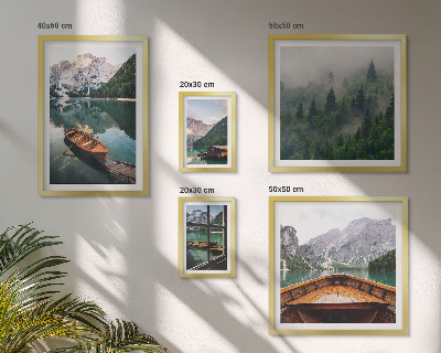 Set of 5 wall art pieces Calm mountain lakes boats